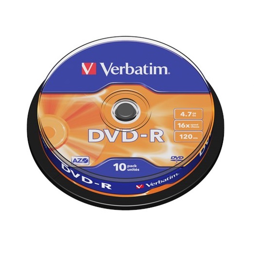 Verbatim 4.7GB DVD-R Discs, 16x, 10 Pack Spindle 