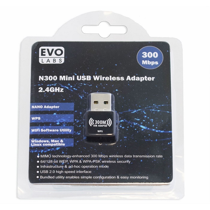 Evo Labs 300Mbps USB 2.0 WiFi USB WiFi Adapter Wirless Network 