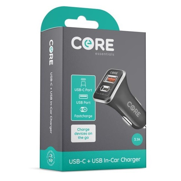 Core USB-C plus USB In-Car Charger 