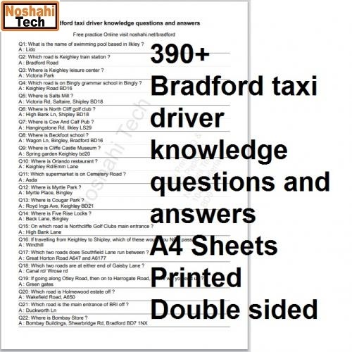 Taxi Driver Knowledge Test Bradford Questions And Answers Printed A4 Sheets 