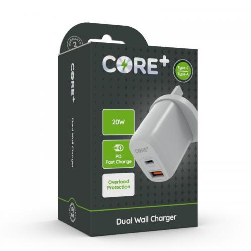 Fast Charger Core Dual Usb 20w Usb And Type C Wall Adapter Pd 