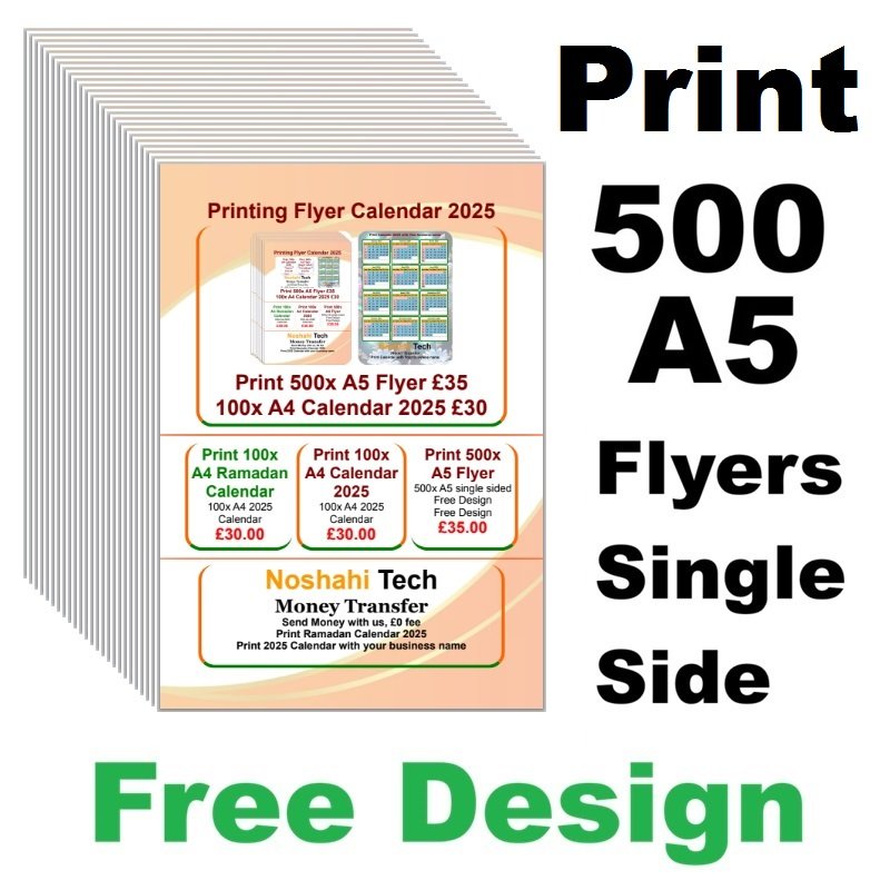 Print 500x A5 Flyer Single Sided Free Design Print 100x ,200x, 1000x, Single, Double Sided 
