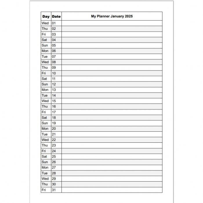 Print A4 Portrait 1 Table Monthly Planners, 12 Sheets A4 Single Sided January To December  