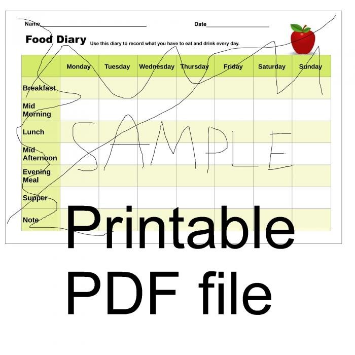Printable A4 Food Diary ,simple And Easy To Use - Digital Item Pdf File  No Watermark 
