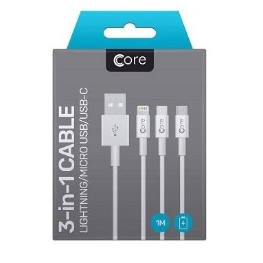 Cable 3 In 1 Cable 1 Meter Core Lightning, Type-c And Micro For Samsung , Lg , Iphone 