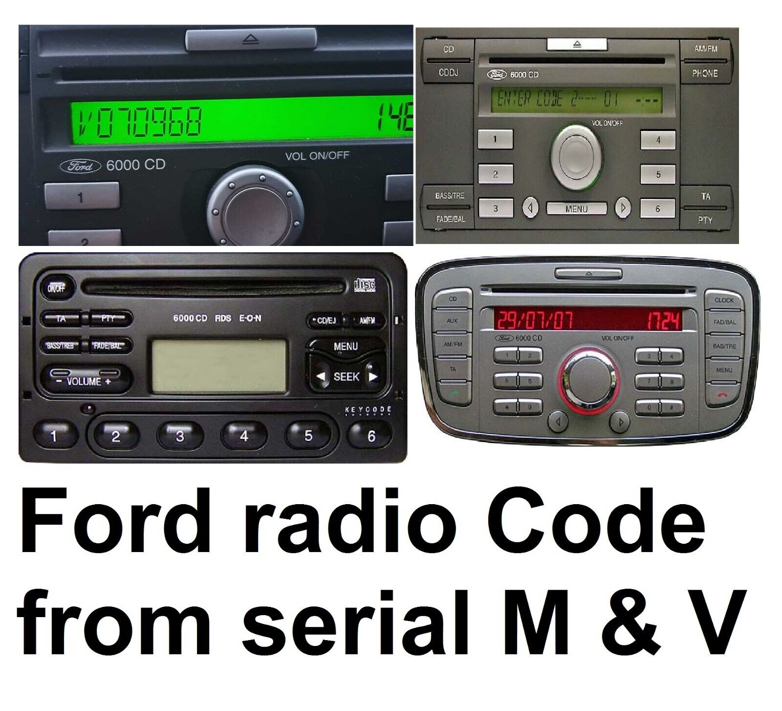 FORD Radio Unlock code for M & V serial, fast service 4 digit code
